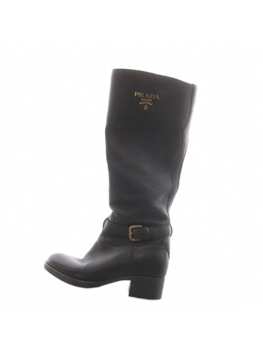 Prada Long Boots Chunky Heels Logo Leather Black - Picture 1 of 7
